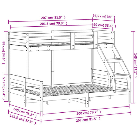 vidaXL Bunk Bed without Mattress 90x200/140x200 cm Solid Wood