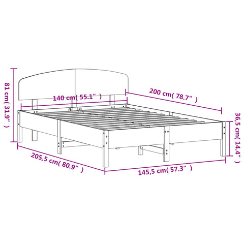 vidaXL Bed Frame without Mattress Wax Brown 140x200 cm Solid Wood Pine