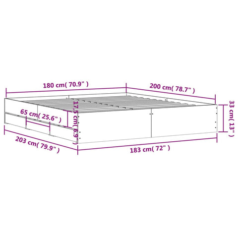 vidaXL Bed Frame with Drawers without Mattress Concrete Grey 180x200 cm Super King