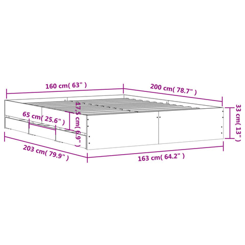 vidaXL Bed Frame with Drawers without Mattress Sonoma Oak 160x200 cm