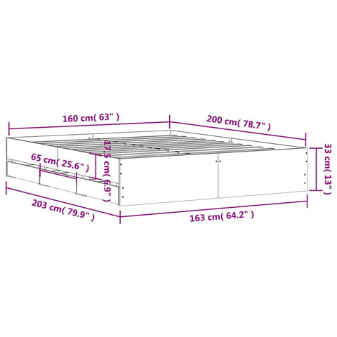 vidaXL Bed Frame with Drawers without Mattress Concrete Grey 160x200 cm