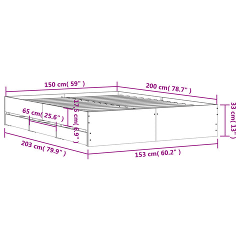 vidaXL Bed Frame with Drawers without Mattress White 150x200 cm King Size
