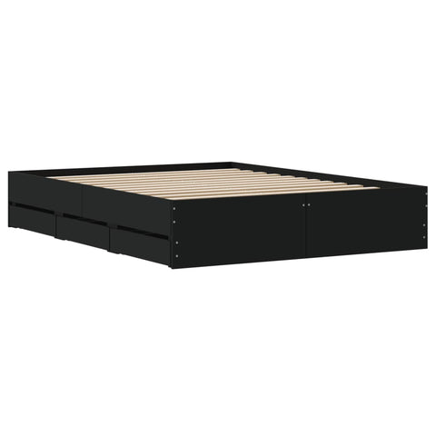 vidaXL Bed Frame with Drawers without Mattress Black 150x200 cm King Size