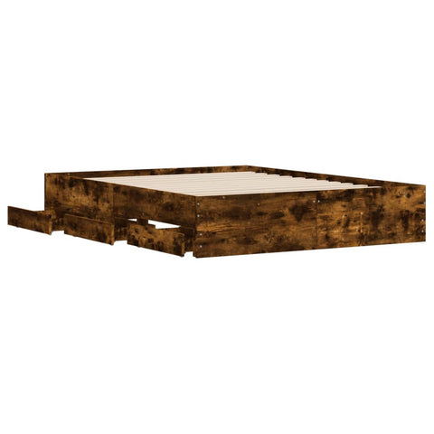 vidaXL Bed Frame with Drawers without Mattress Smoked Oak 150x200 cm King Size