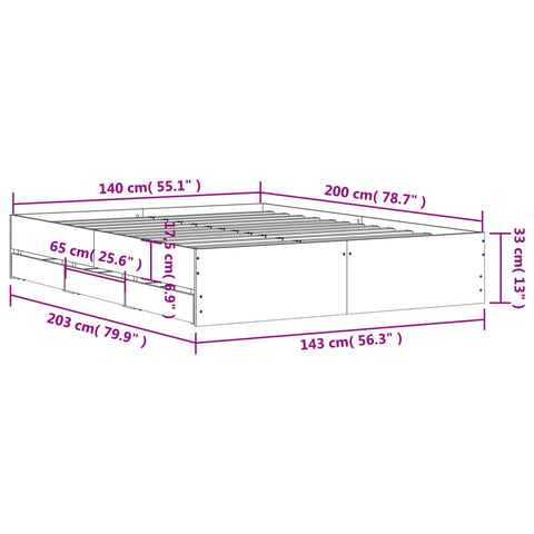 vidaXL Bed Frame with Drawers without Mattress Sonoma Oak 140x200 cm