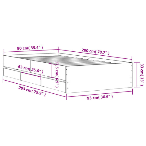 vidaXL Bed Frame with Drawers without Mattress White 90x200 cm
