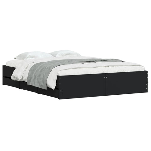 vidaXL Bed Frame with Drawers without Mattress Black 140x190 cm