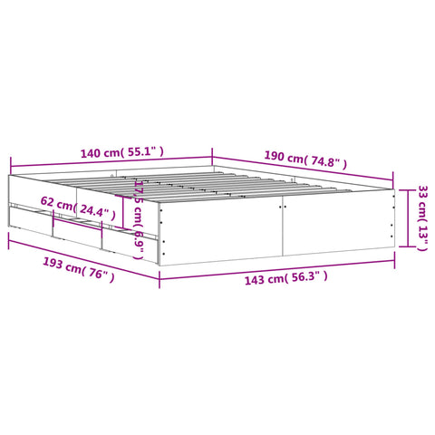 vidaXL Bed Frame with Drawers without Mattress Black 140x190 cm