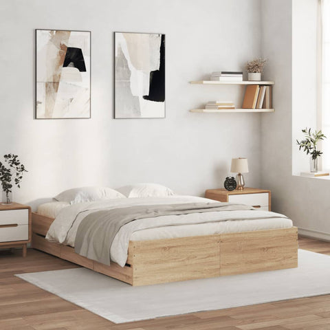 vidaXL Bed Frame with Drawers without Mattress Sonoma Oak 140x190 cm