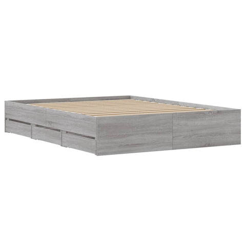 vidaXL Bed Frame with Drawers without Mattress Grey Sonoma 140x190 cm