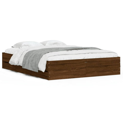 vidaXL Bed Frame with Drawers without Mattress Brown Oak 140x190 cm