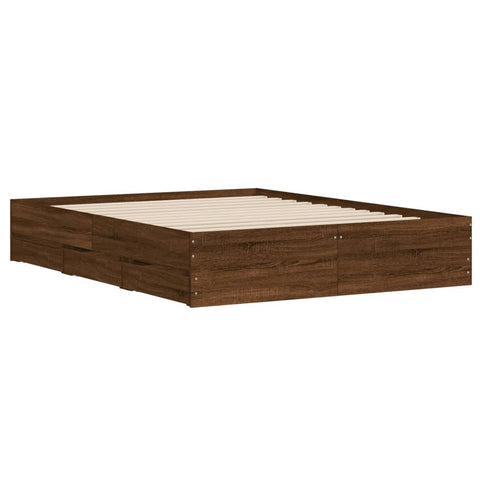 vidaXL Bed Frame with Drawers without Mattress Brown Oak 140x190 cm