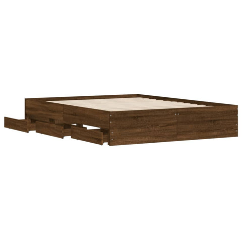 vidaXL Bed Frame with Drawers without Mattress Brown Oak 140x190 cm
