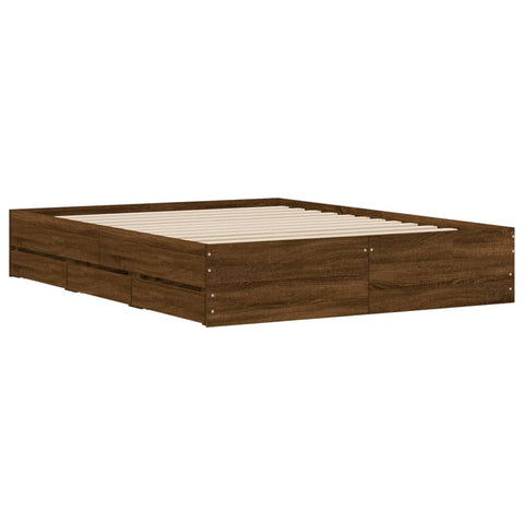 vidaXL Bed Frame with Drawers without Mattress Brown Oak 140x190 cm