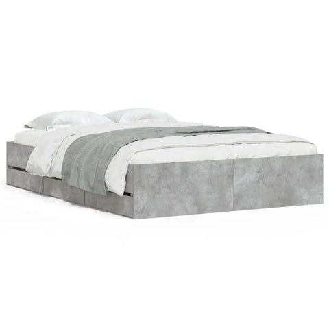 vidaXL Bed Frame with Drawers without Mattress Concrete Grey 135x190 cm Double
