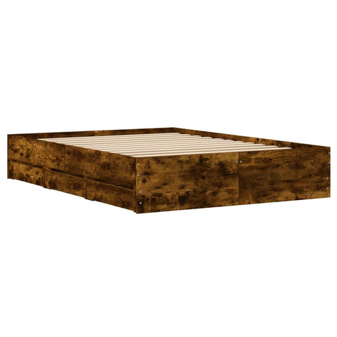 vidaXL Bed Frame with Drawers without Mattress Smoked Oak 135x190 cm Double