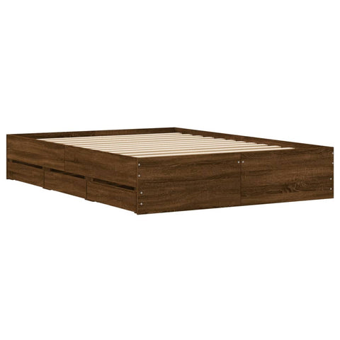 vidaXL Bed Frame with Drawers without Mattress Brown Oak 135x190 cm Double