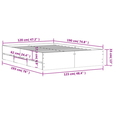 vidaXL Bed Frame with Drawers without Mattress Sonoma Oak 120x190 cm Small Double