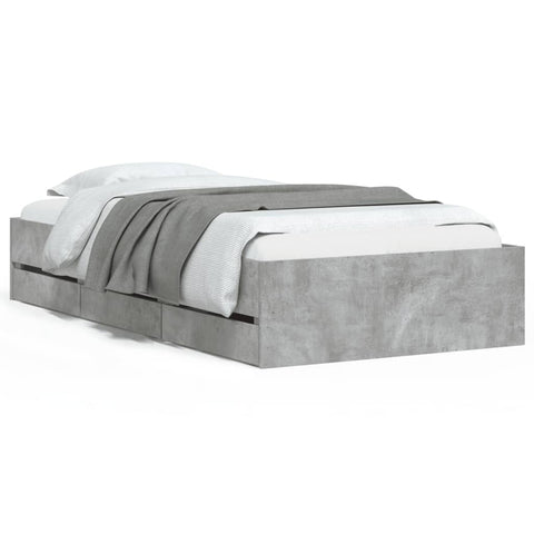 vidaXL Bed Frame with Drawers without Mattress Concrete Grey 90x190 cm Single