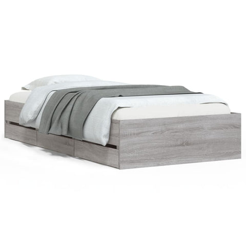 vidaXL Bed Frame with Drawers without Mattress Grey Sonoma 75x190 cm Small Single