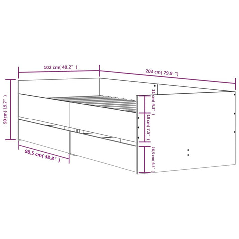 vidaXL Bed Frame with Drawers without Mattress Sonoma Oak 100x200 cm