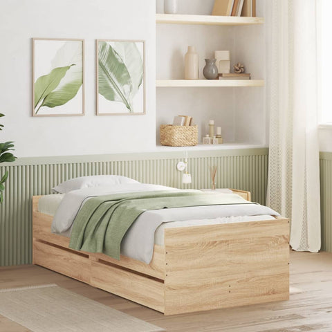 vidaXL Bed Frame with Drawers without Mattress Sonoma Oak 100x200 cm