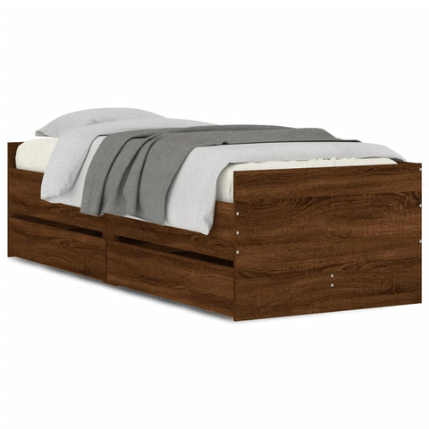 vidaXL Bed Frame with Drawers without Mattress Brown Oak 100x200 cm