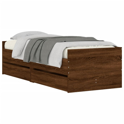 vidaXL Bed Frame with Drawers without Mattress Brown Oak 100x200 cm