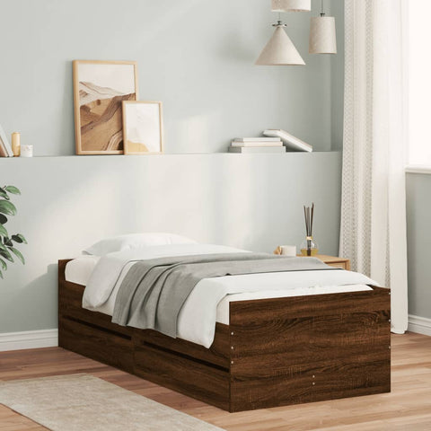 vidaXL Bed Frame with Drawers without Mattress Brown Oak 100x200 cm
