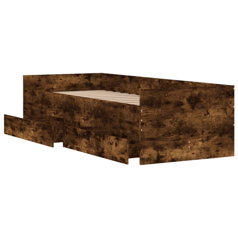 vidaXL Bed Frame with Drawers without Mattress Smoked Oak 90x200 cm