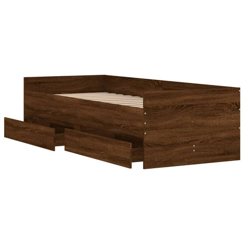 vidaXL Bed Frame with Drawers without Mattress Brown Oak 90x200 cm