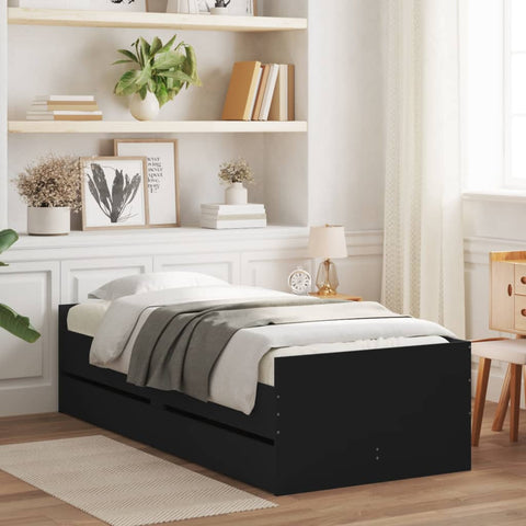 vidaXL Bed Frame with Drawers without Mattress Black 90x190 cm Single