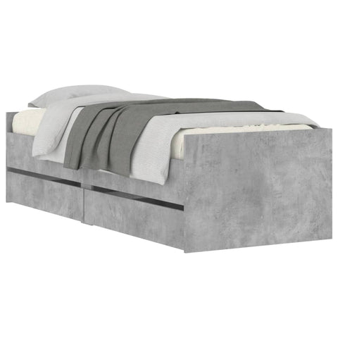 vidaXL Bed Frame with Drawers without Mattress Concrete Grey 90x190 cm Single