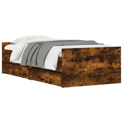 vidaXL Bed Frame with Drawers without Mattress Smoked Oak 100x200 cm