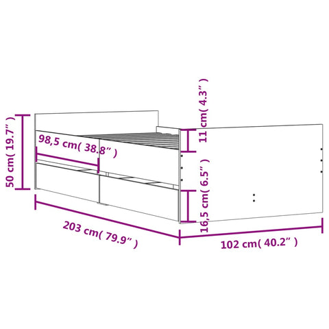 vidaXL Bed Frame with Drawers without Mattress Smoked Oak 100x200 cm