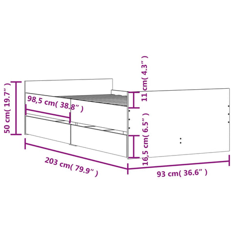 vidaXL Bed Frame with Drawers without Mattress Concrete Grey 90x200 cm