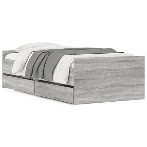 vidaXL Bed Frame with Drawers without Mattress Grey Sonoma 90x200 cm