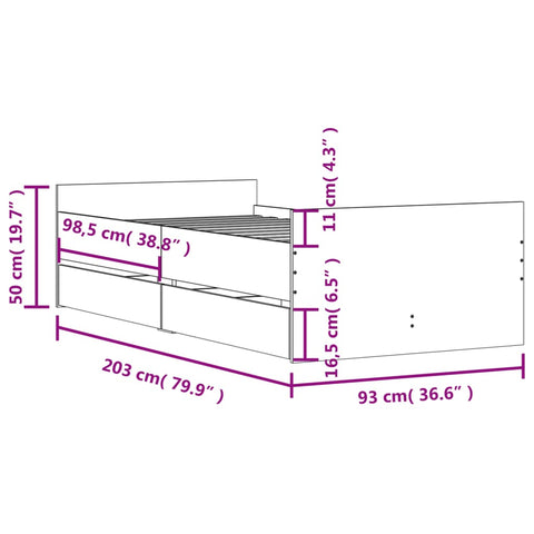 vidaXL Bed Frame with Drawers without Mattress Grey Sonoma 90x200 cm