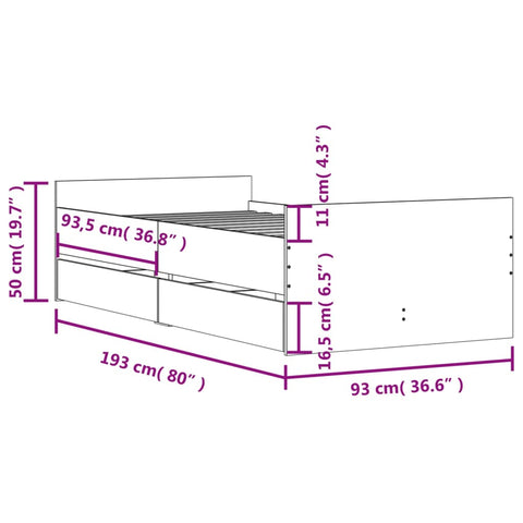 vidaXL Bed Frame with Drawers without Mattress Black 90x190 cm Single