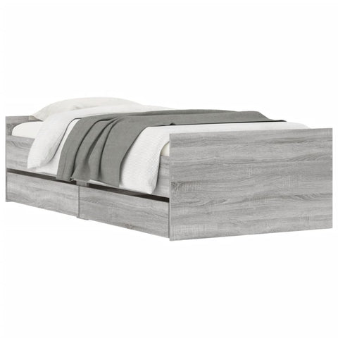 vidaXL Bed Frame with Drawers without Mattress Grey Sonoma 90x190 cm Single