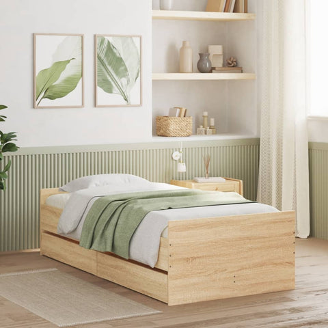vidaXL Bed Frame without Mattress Sonoma Oak 75x190 cm Small Single Small Single