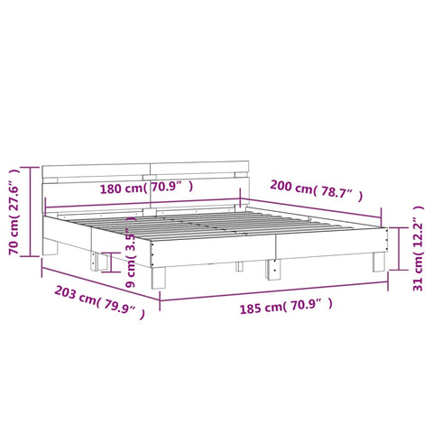 vidaXL Bed Frame without Mattress Concrete Grey 180x200 cm Super King