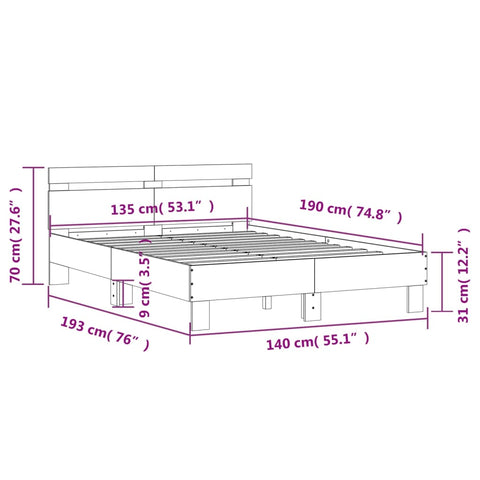vidaXL Bed Frame without Mattress Brown Oak 135x190 cm Double