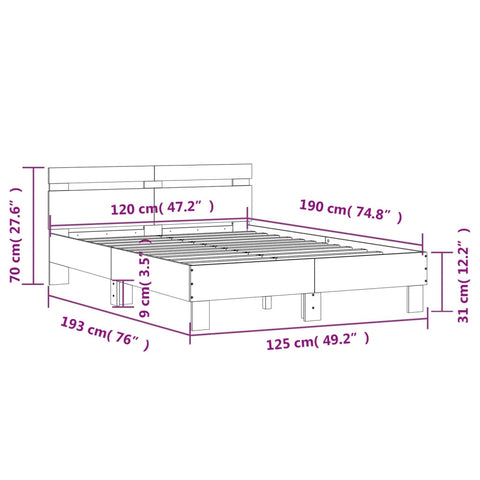 vidaXL Bed Frame without Mattress Sonoma Oak 120x190 cm Small Double