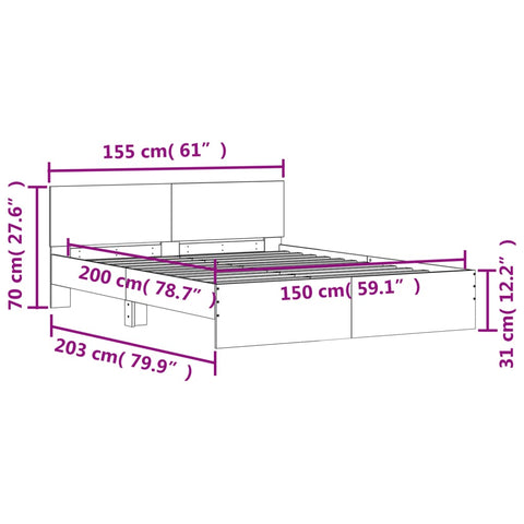 vidaXL Bed Frame without Mattress Concrete Grey 150x200 cm King Size
