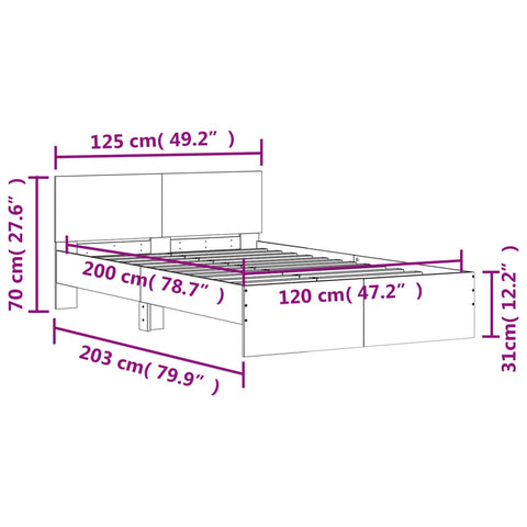 vidaXL Bed Frame without Mattress Concrete Grey 120x200 cm