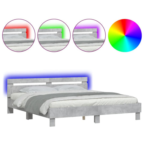 vidaXL Bed Frame with LED without Mattress Concrete Grey 200x200 cm