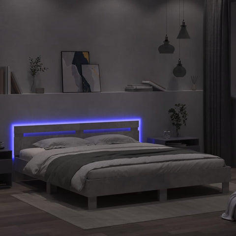 vidaXL Bed Frame with LED without Mattress Concrete Grey 200x200 cm