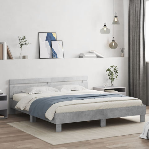 vidaXL Bed Frame with LED without Mattress Concrete Grey 200x200 cm