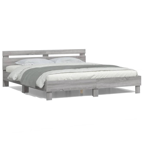 vidaXL Bed Frame with LED without Mattress Grey Sonoma 200x200 cm